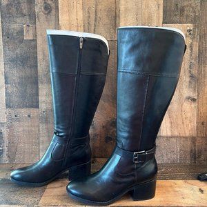 New Marc Fisher womens Leather Tall Boots Riley Black Size 10 Wide Calf